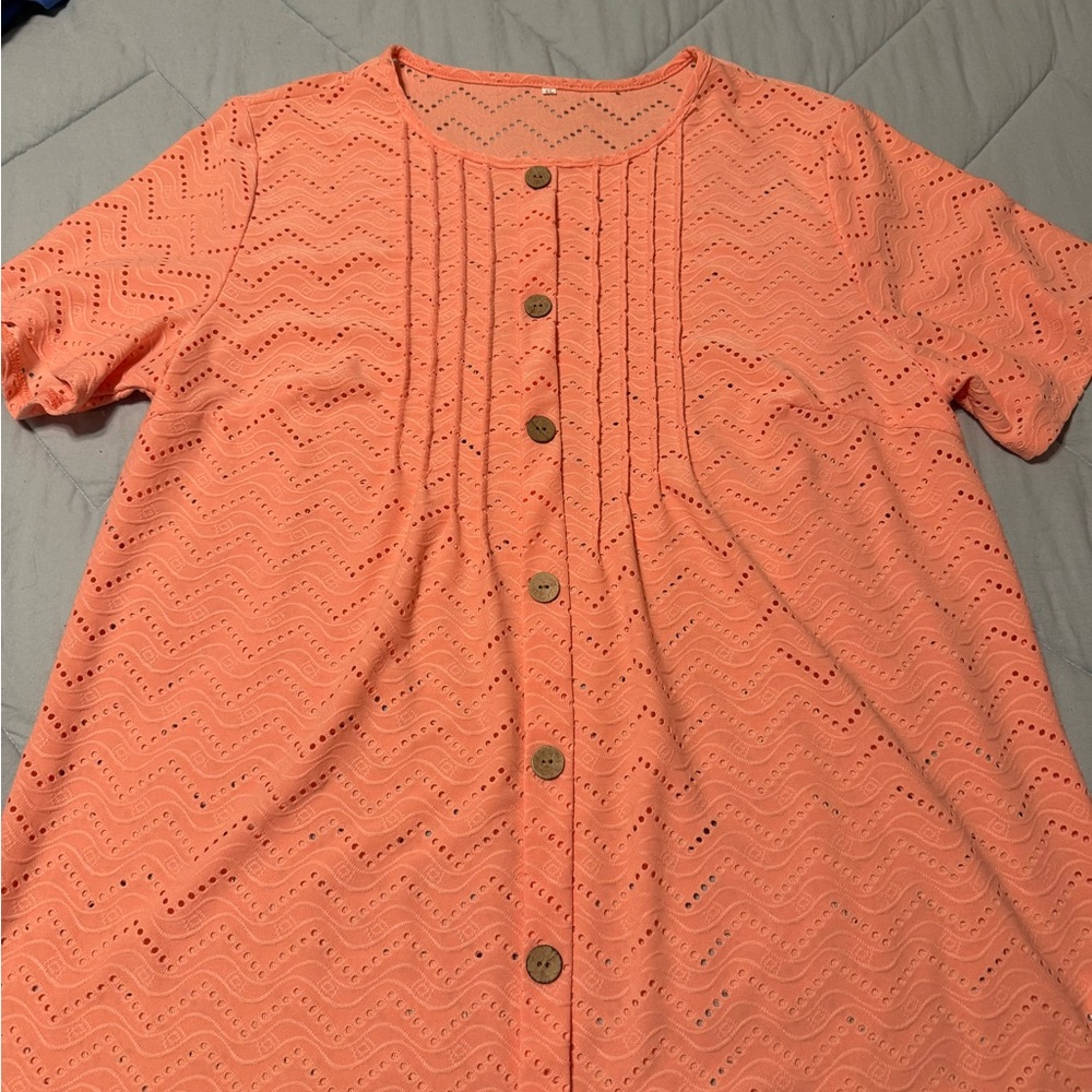 Women's Coral Button-Down Top